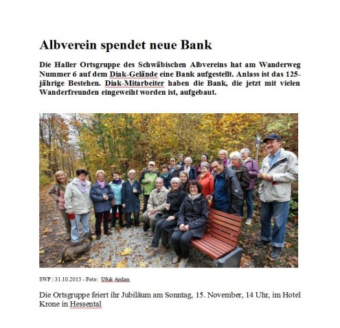 Albverein spendet neue Bank